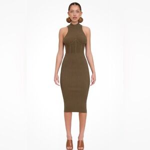 Andrea Iyamah Nesi Jade Knit Midi Dress Dark Green